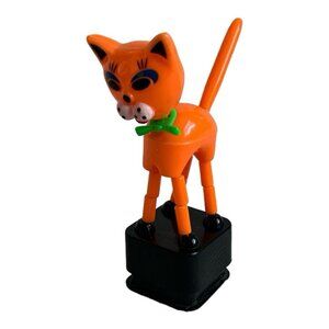 Vintage Orange Cat Push Puppet Toy Kitty Cat Plastic 4" Collectible